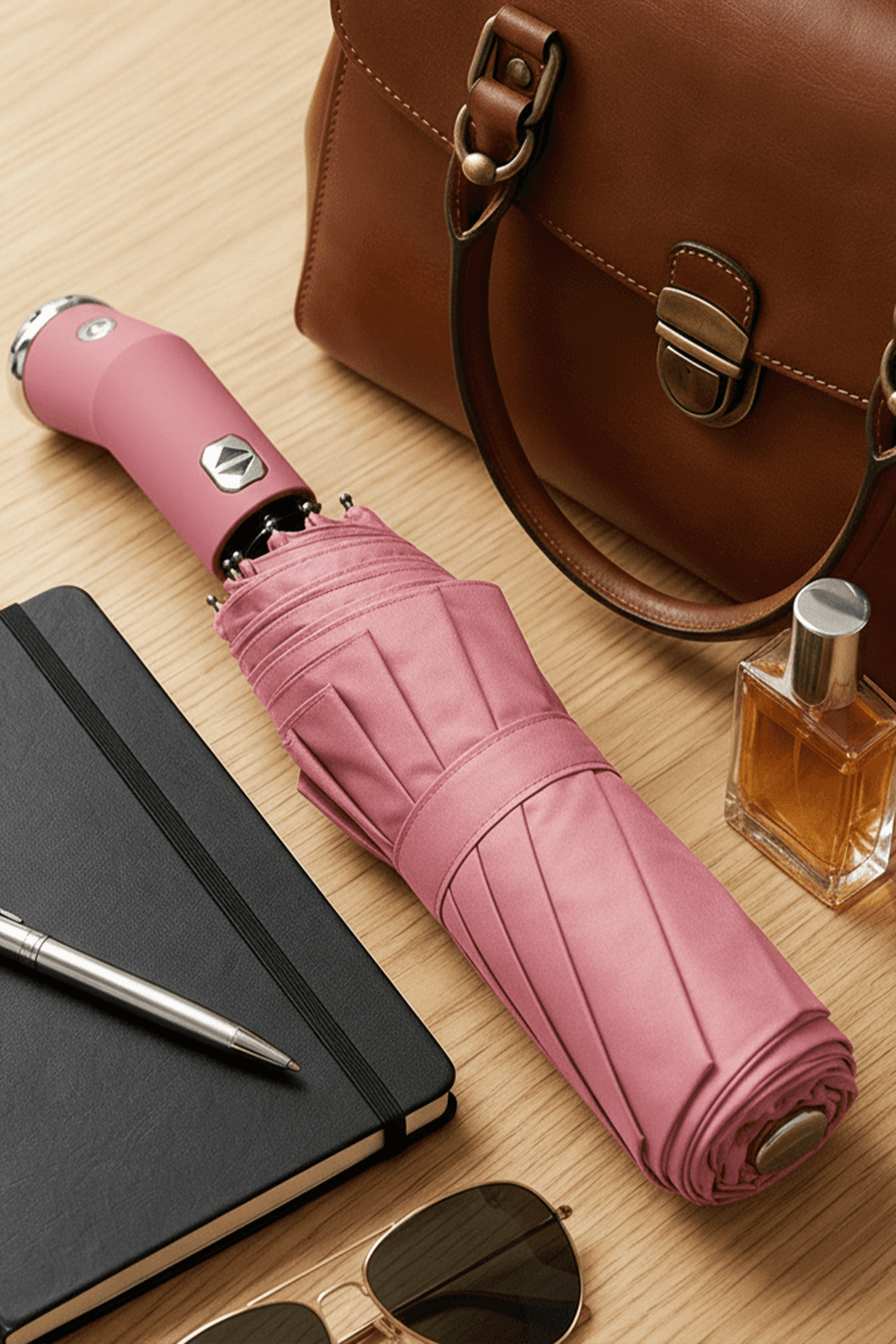 Umbrella - Baby Pink Auto Open Close Torch Umbrella UV Protected & Water Resistance 1