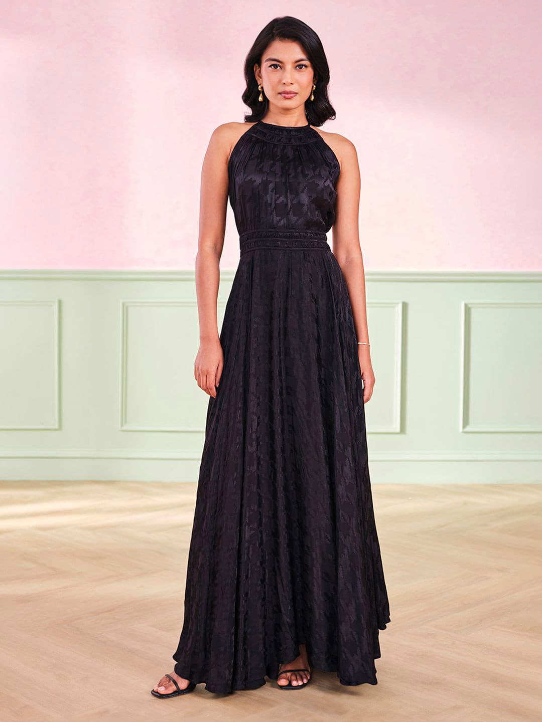 Dresses - Women's Black Party Printed Regular Fit Dress 1