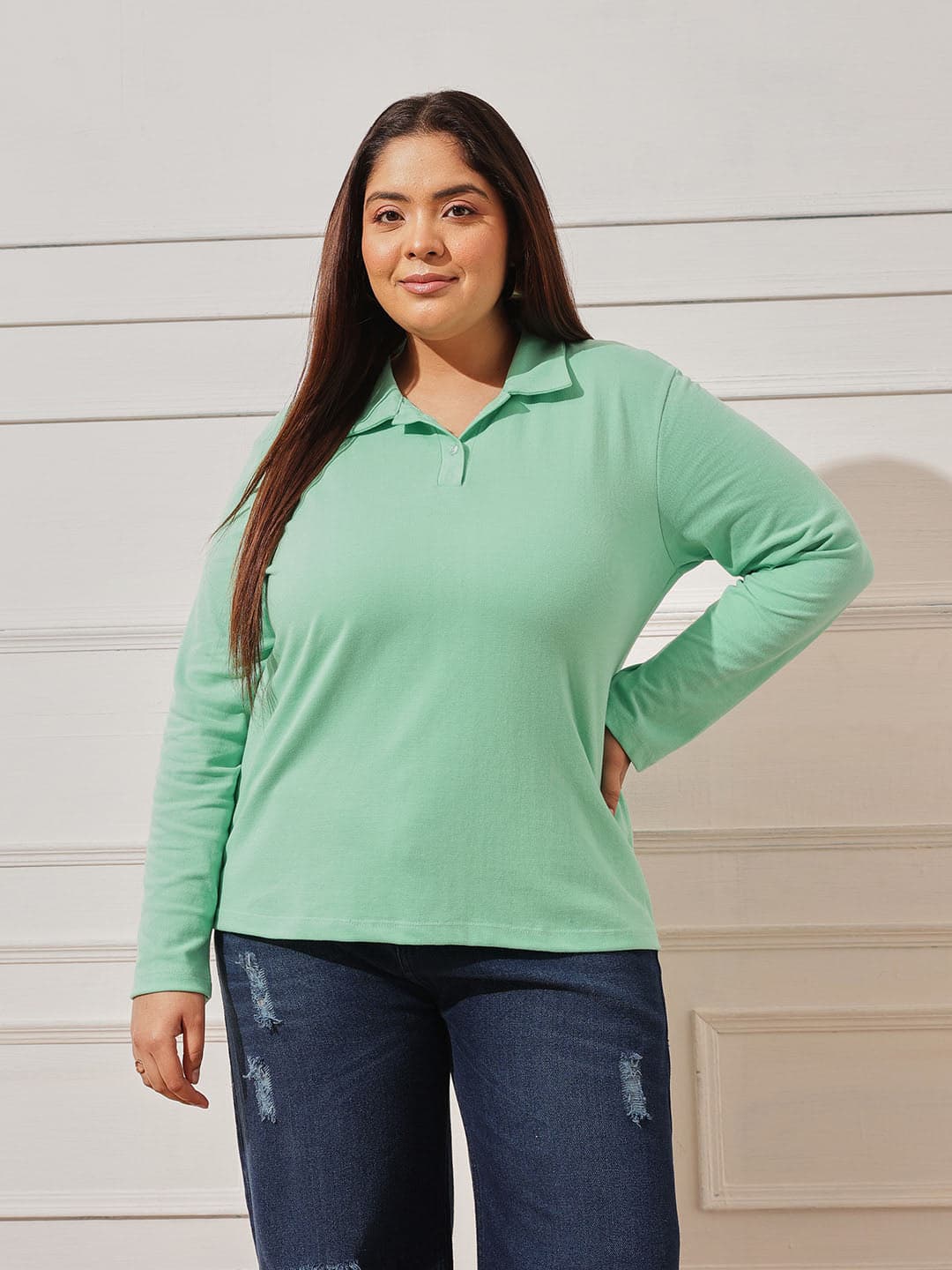 Polo Tshirt - Women's Green Casual Solid Regular Fit Polo Tshirt 1
