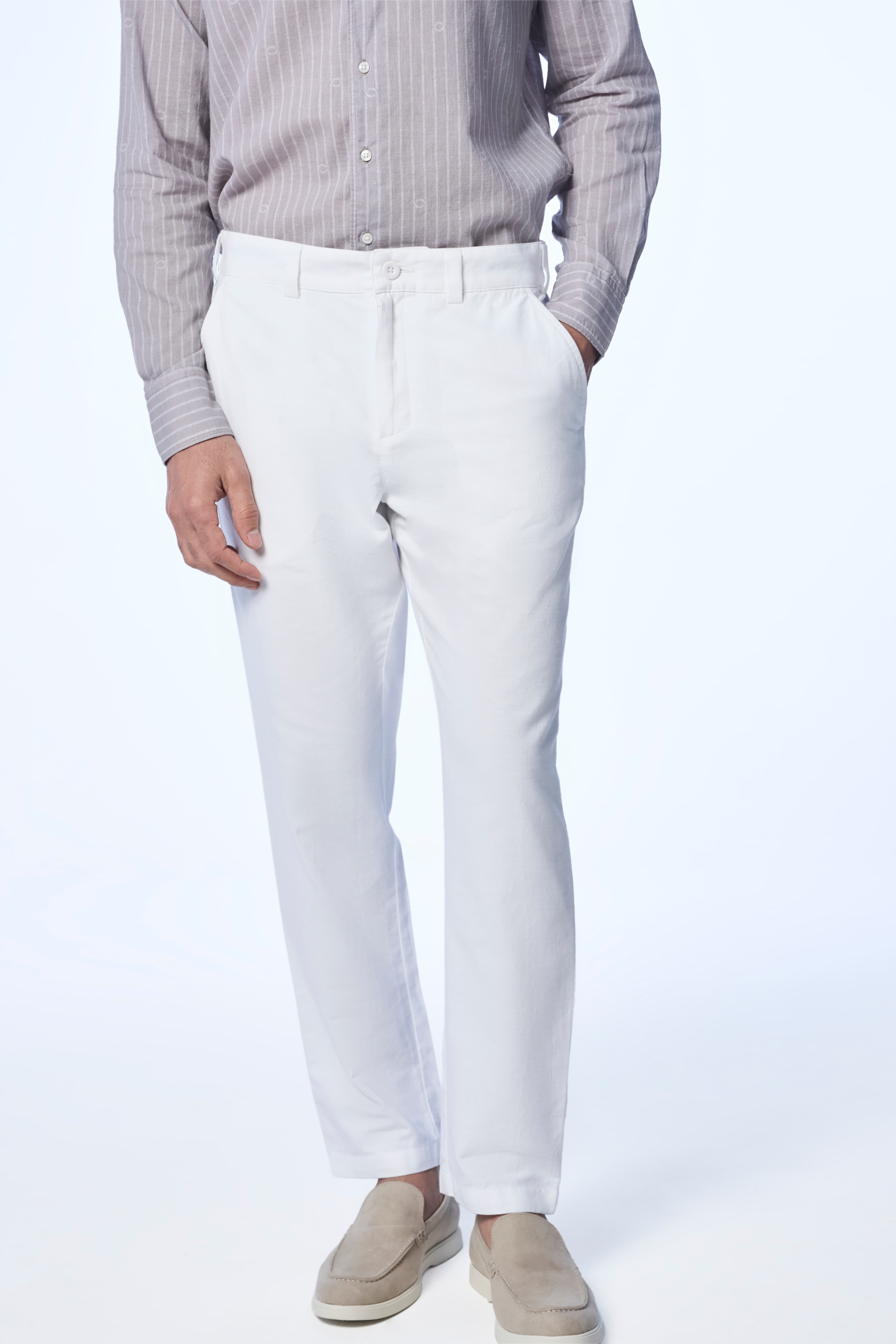 Chinos - Men's White Casual Straight Fit Mid Rise Don Khadi Chinos 1