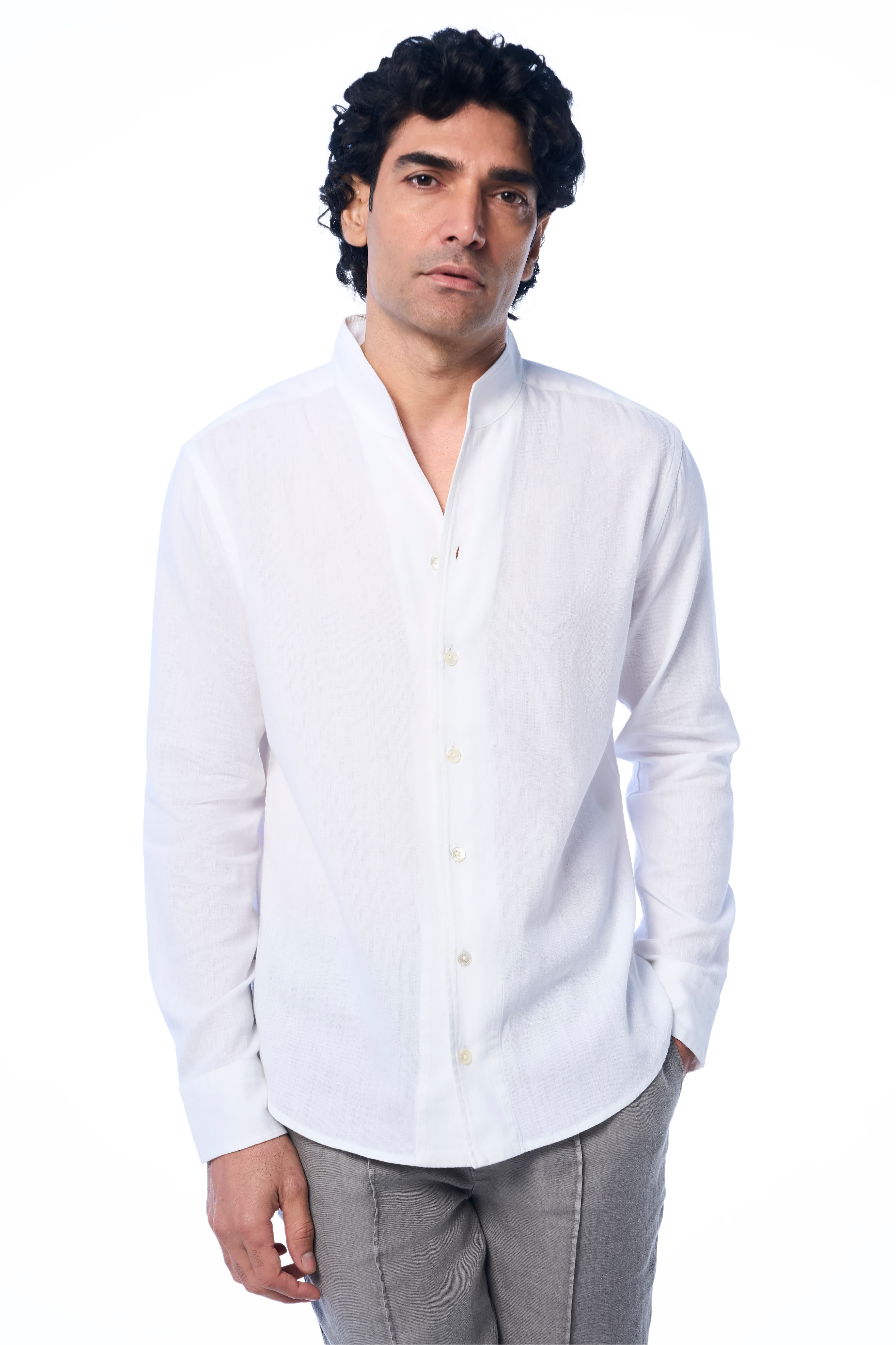 Shirt - Men's White Casual Regular Fit Full Sleeves Mason Ls Khadi Shirt 1