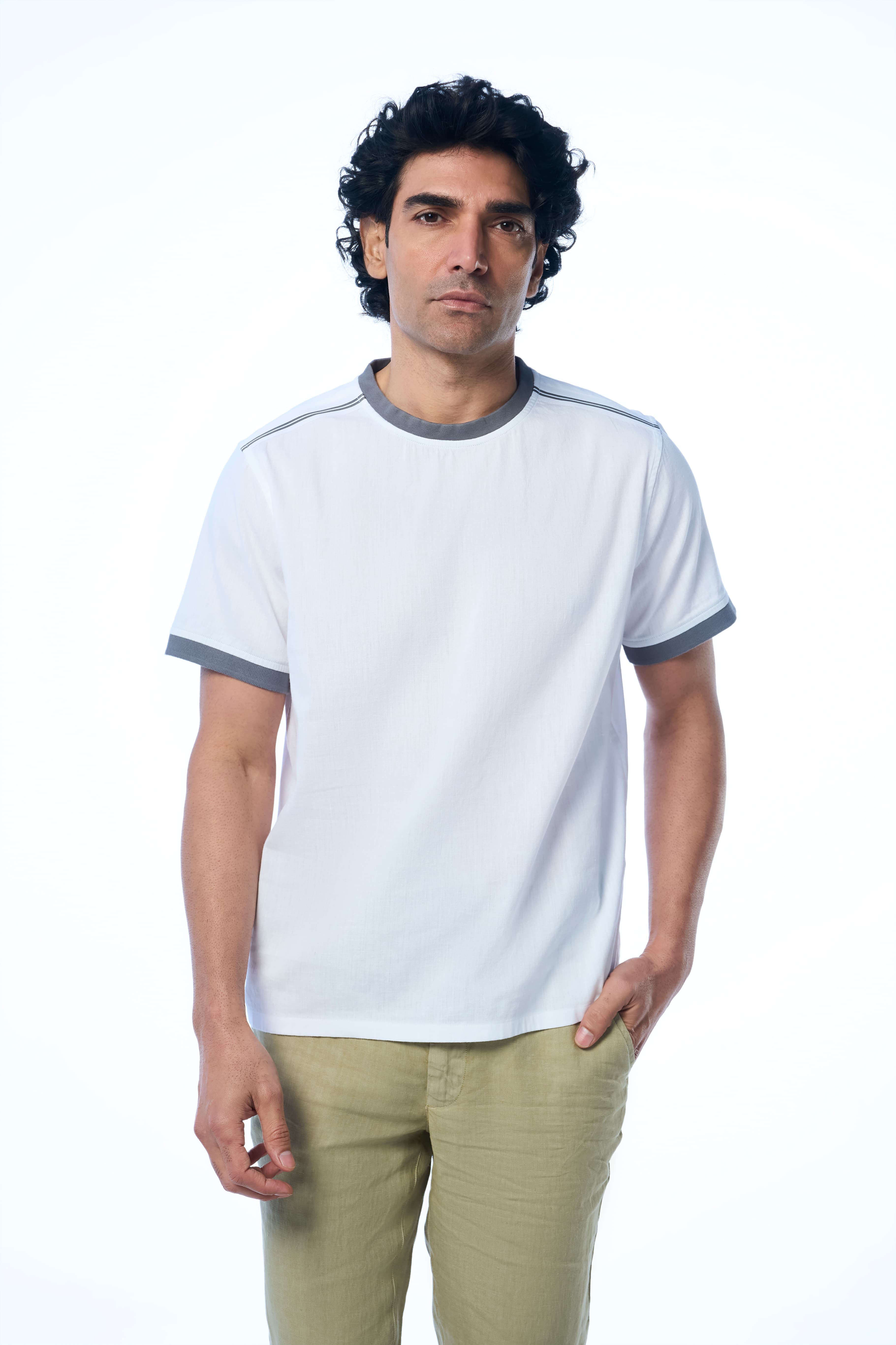 Tshirt - Men's White Casual Regular Fit Half Sleeves Ronny Khadi Tshirt 1