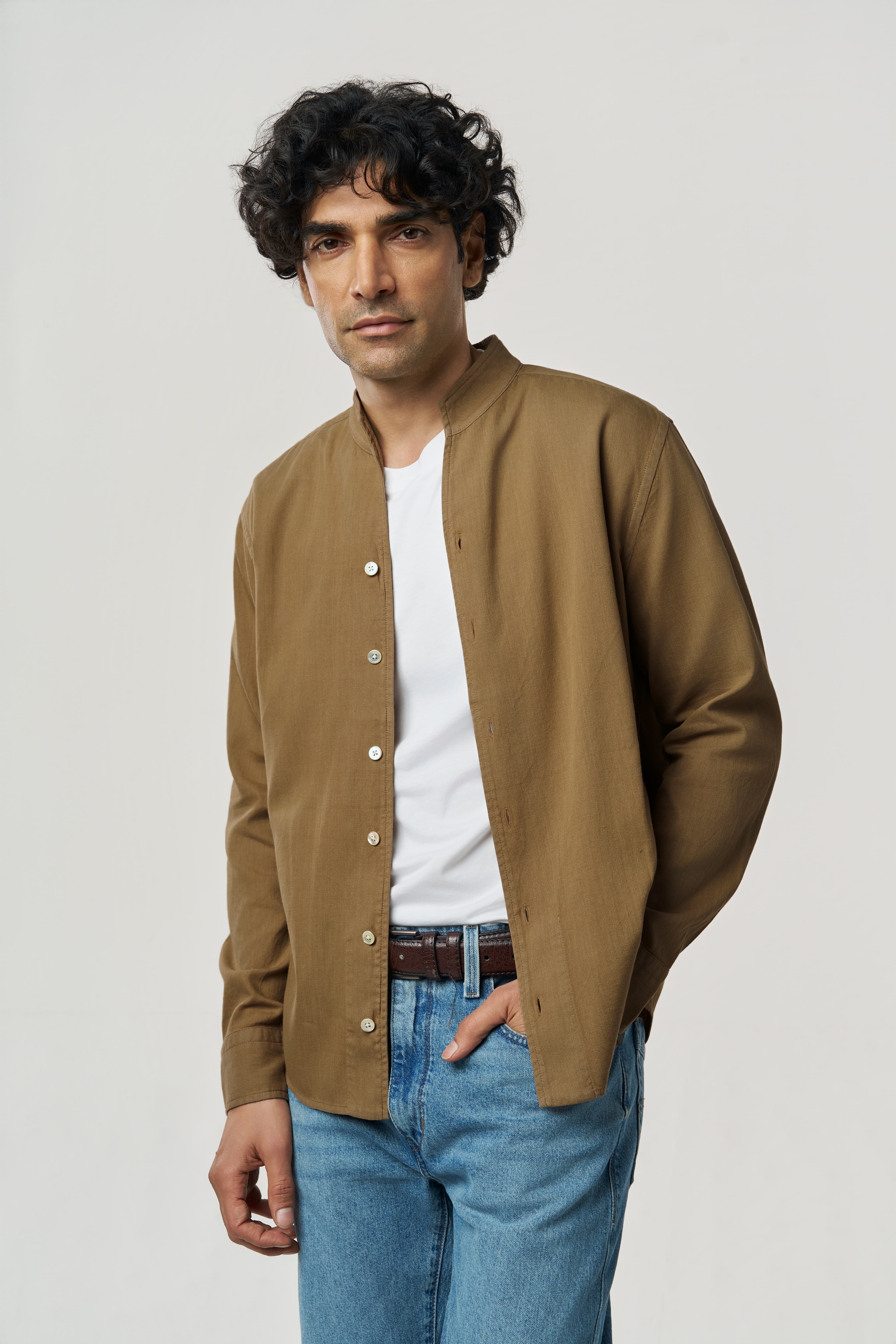 Shirt - Men's Beige Casual Regular Fit Full Sleeves Mason Khadi Ls Shirt 1