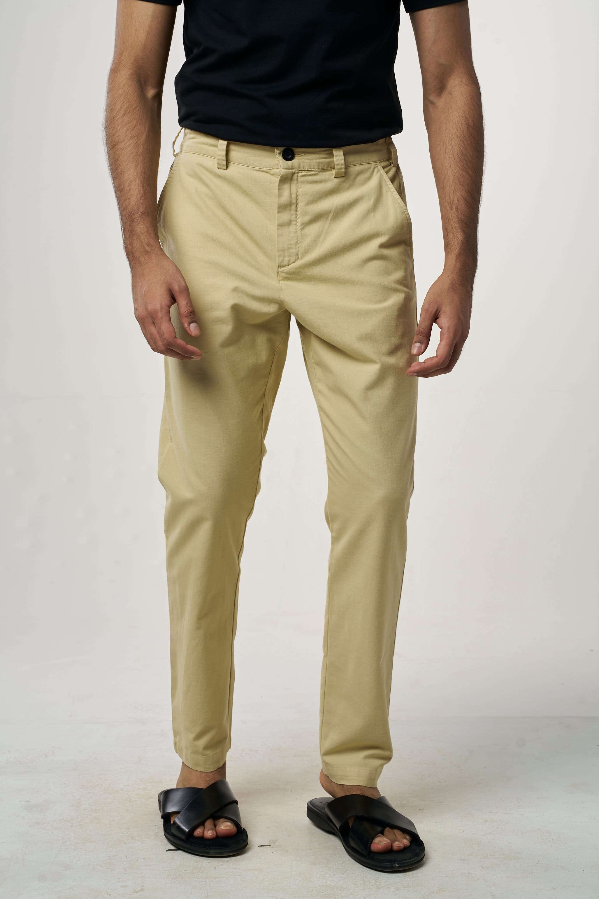 Trouser - Men's Beige Casual Straight Fit Mid Rise Don Khadi Trouser 1