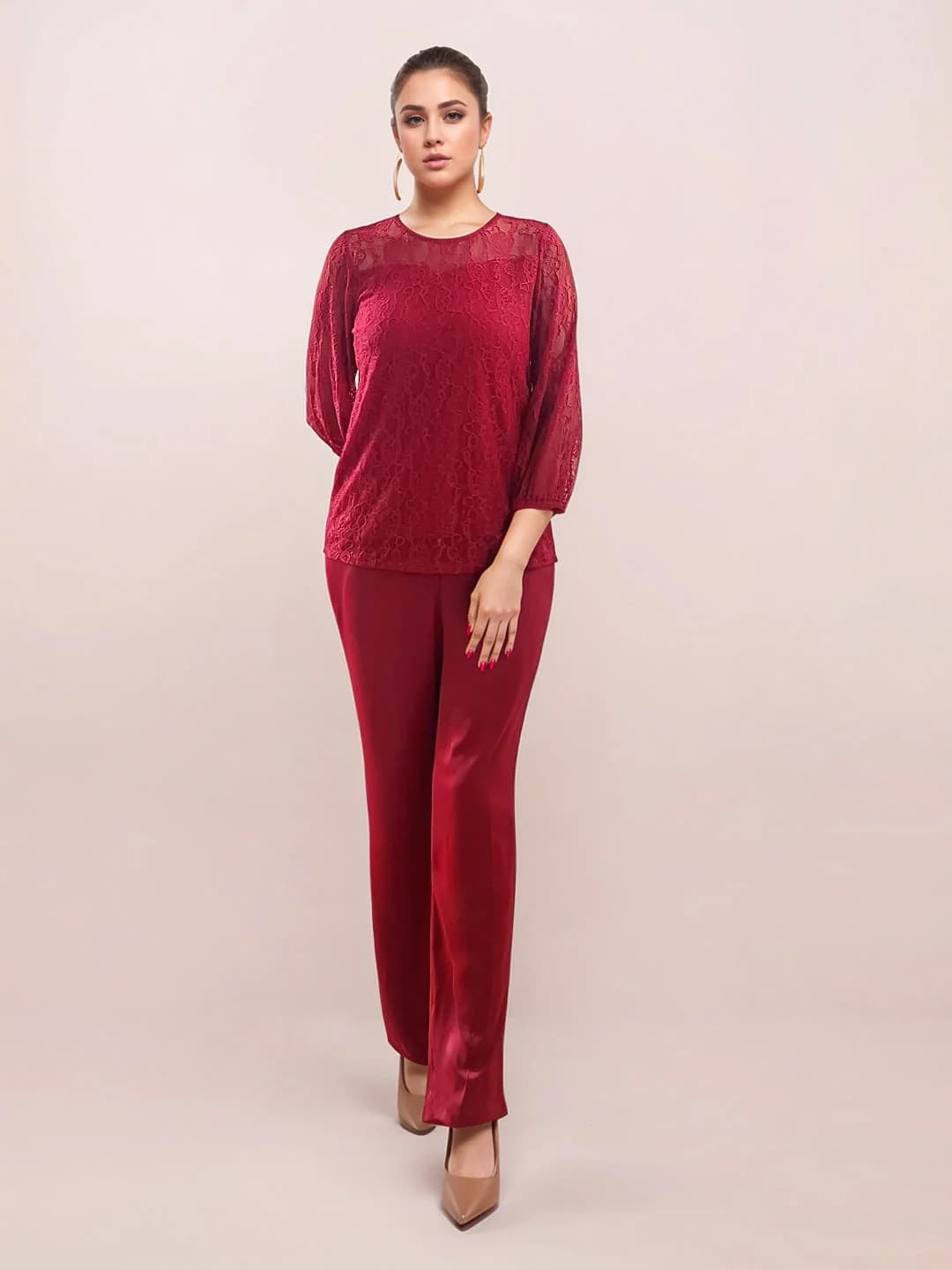 Women's Red Party Solid Regular Fit Top