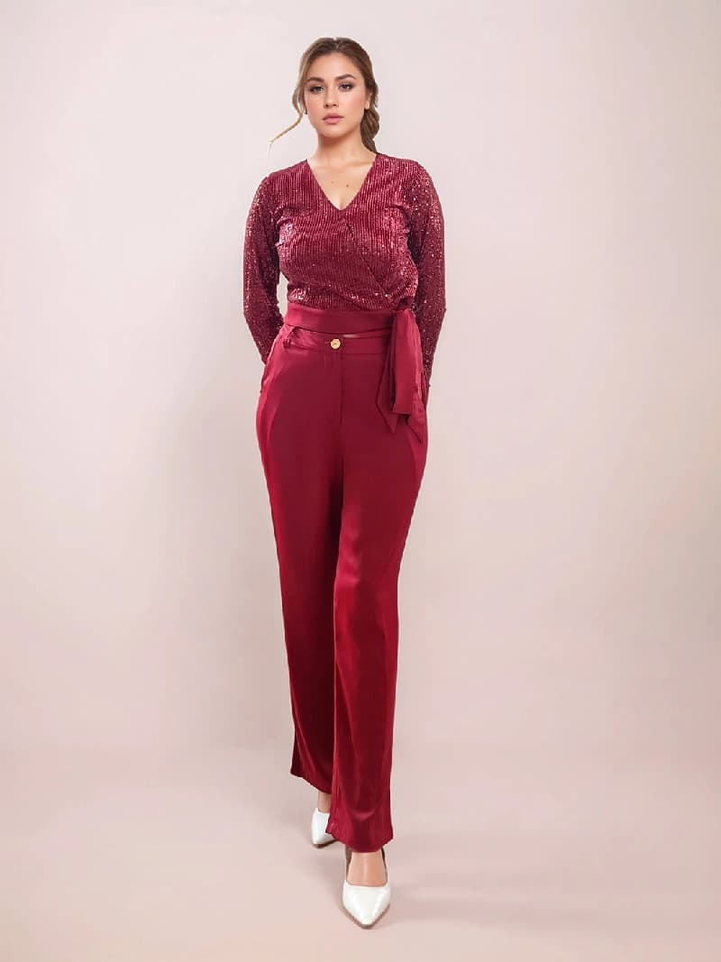 Women's Red Party Solid Regular Fit Top