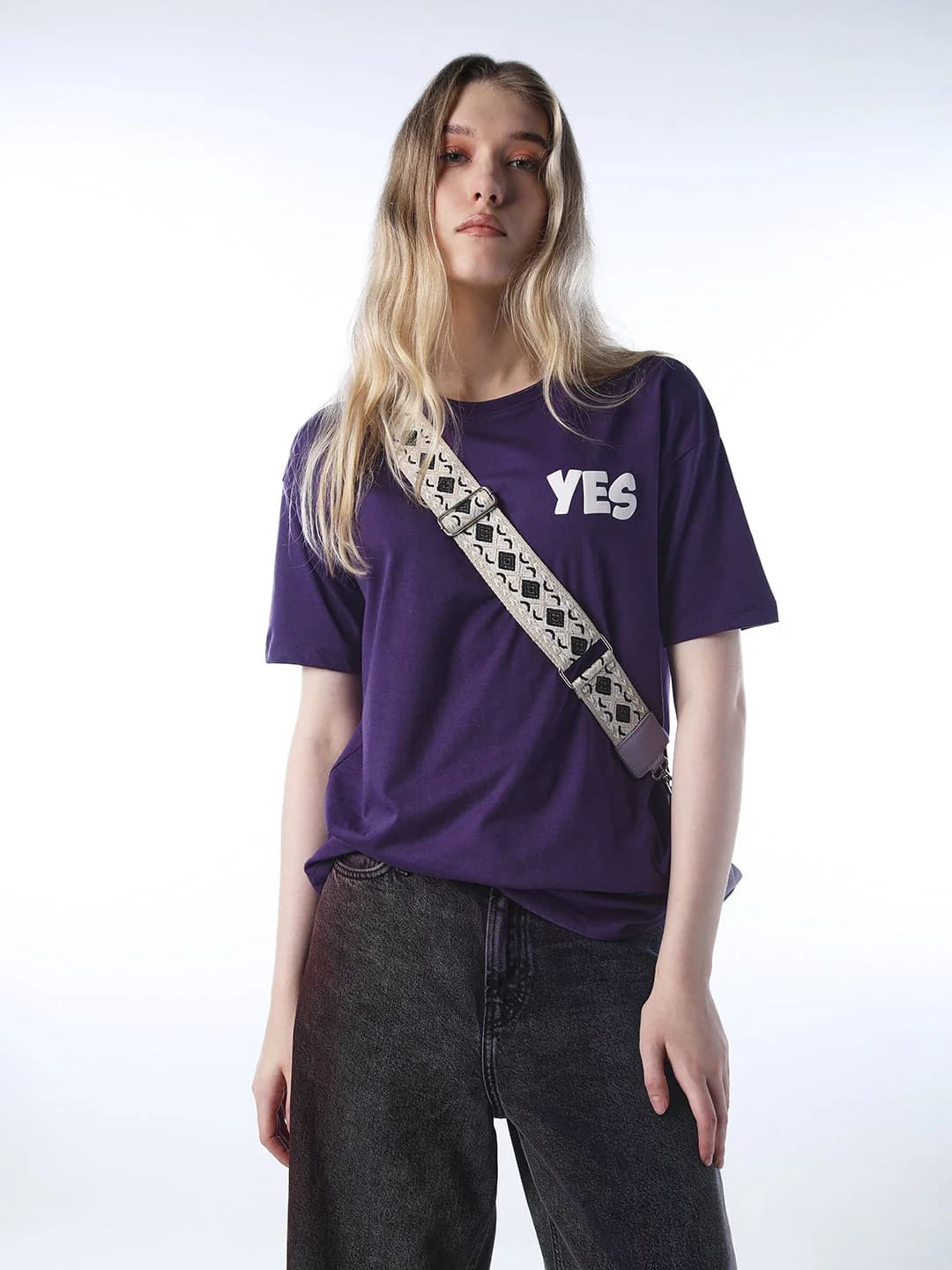 Women's Purple Casual Printed Regular Fit Tshirt