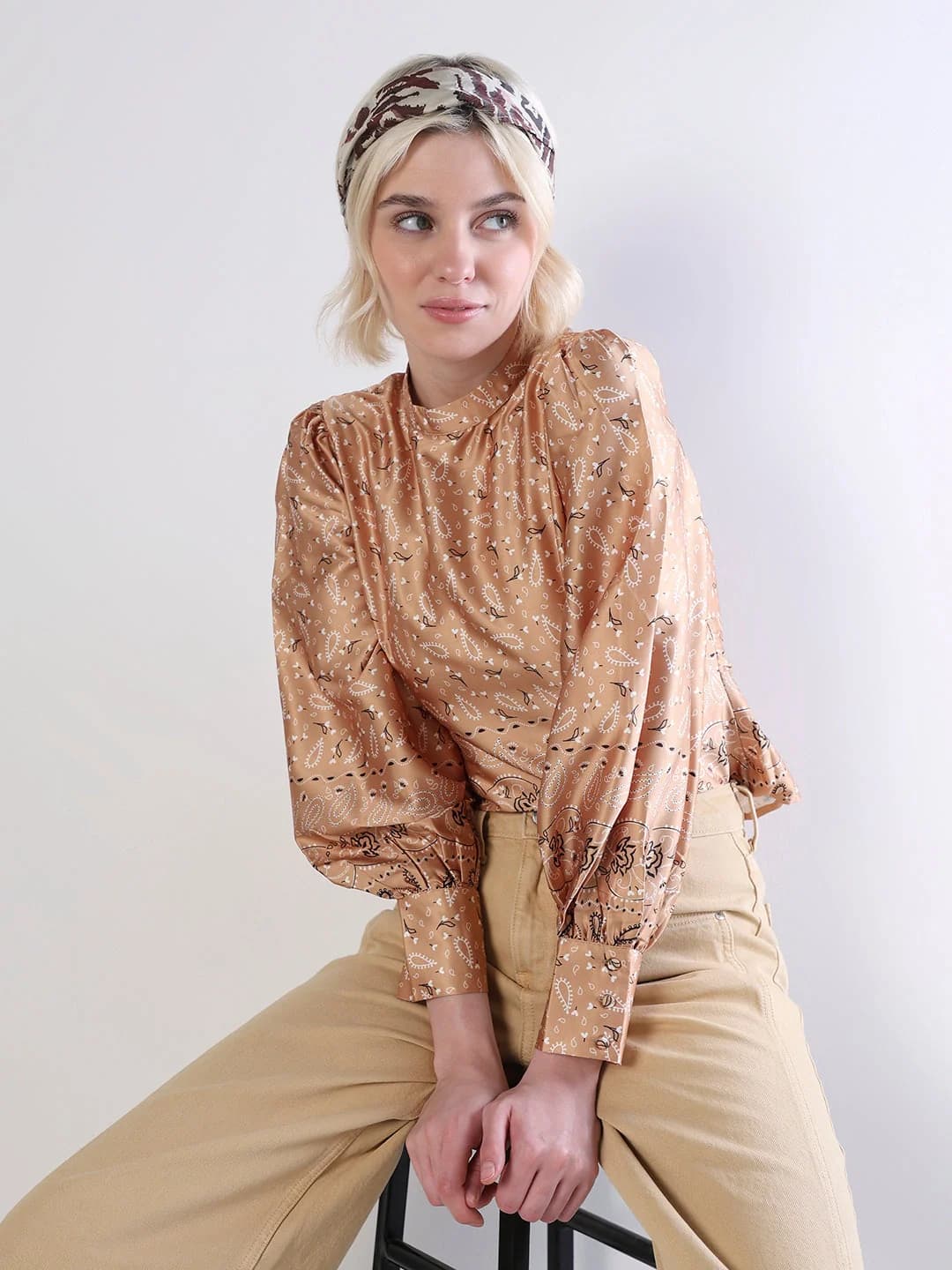 Women's Brown Casual Printed Regular Fit Top