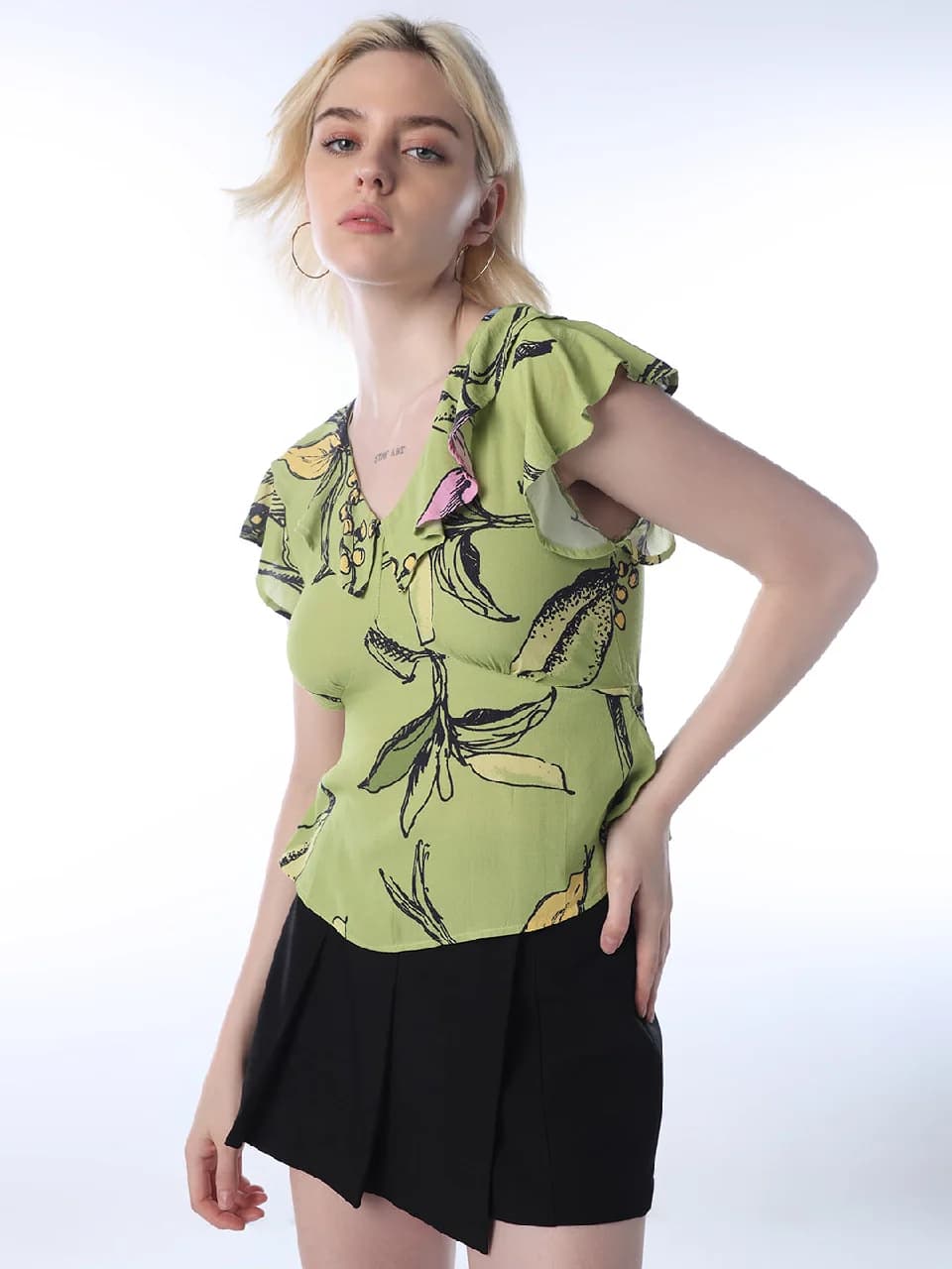 Women's Green Casual Printed Regular Fit Top