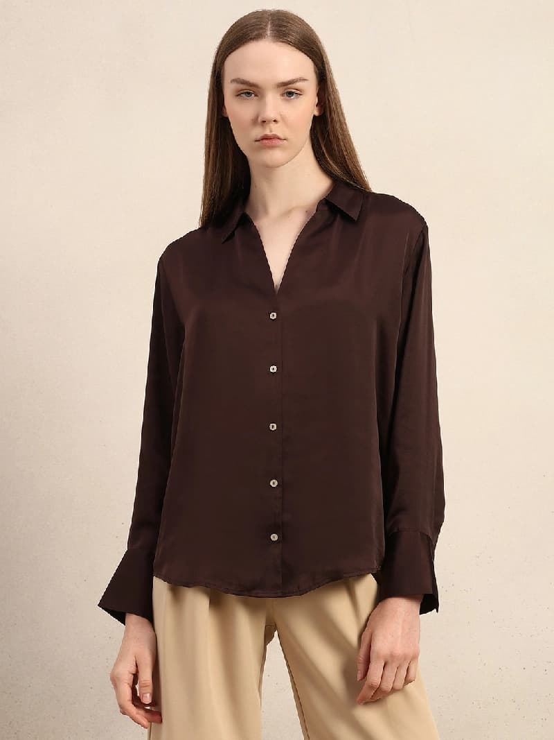 Women's Brown Casual Solid Regular Fit Shirt