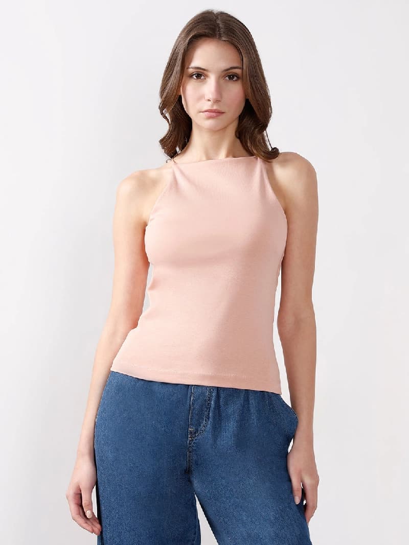 Women's Pink Casual Solid Regular Fit Top