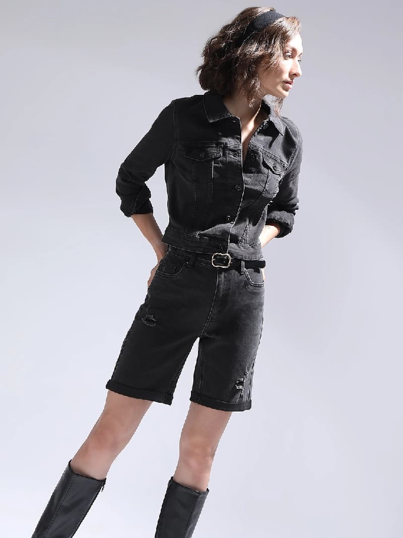 Women's Black Casual Solid Jacket