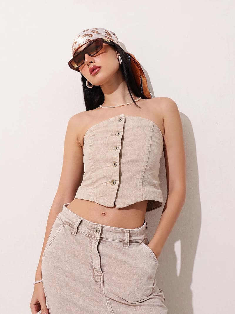 Women's Beige Casual Solid Regular Fit Top