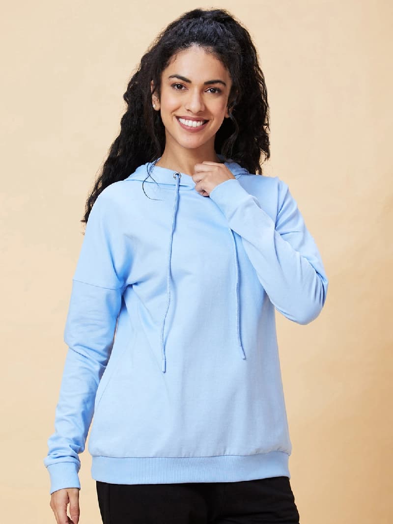 Women's Blue Casual Graphic Oversized Fit Hoodie