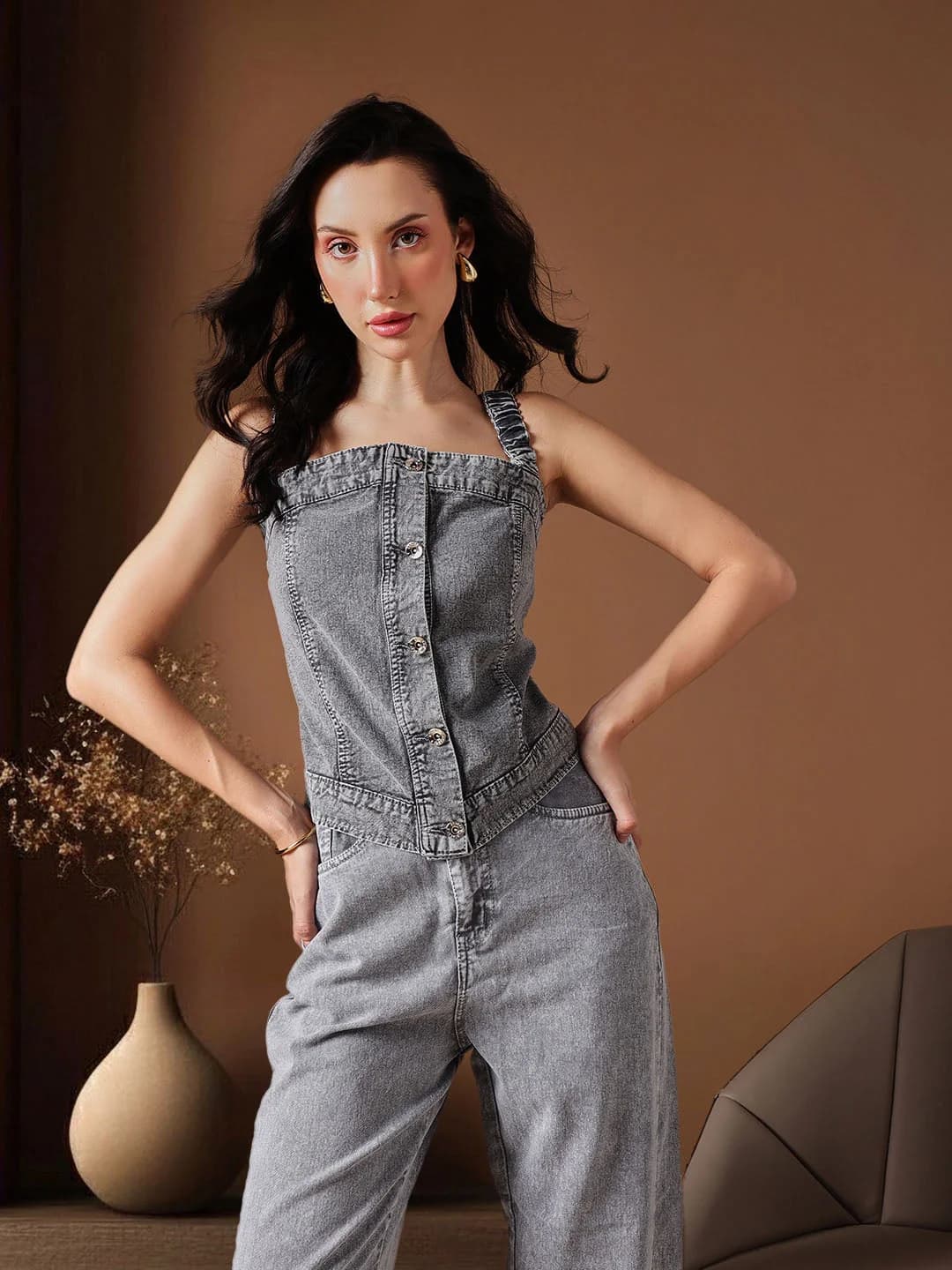 Women's Grey Casual Solid Regular Fit Top