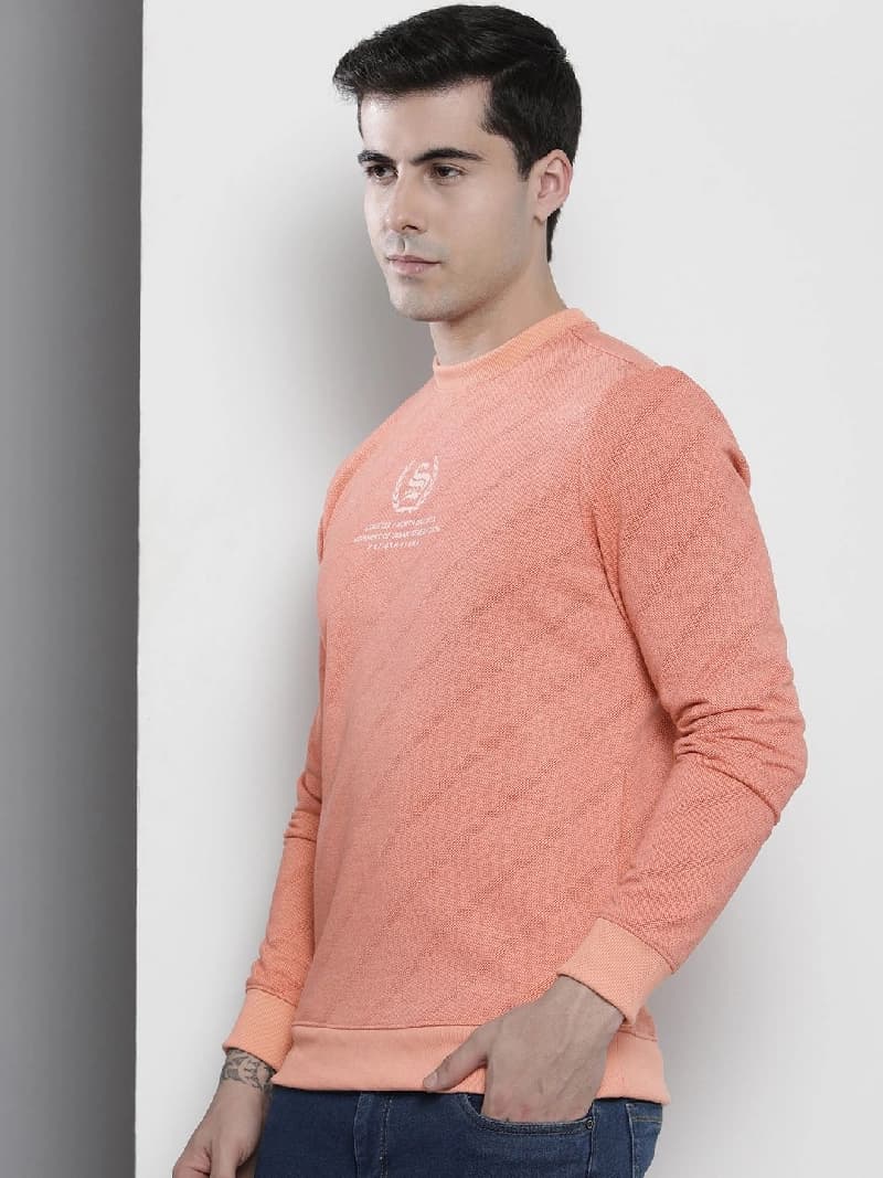 Men's Pink Casual Printed Regular Fit Sweatshirt