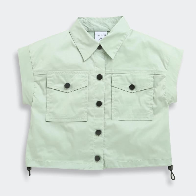 Girls Pista Green Casual Sleeveless Top