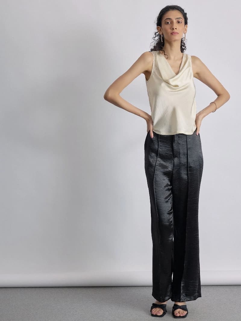 Women's Cream Casual Solid Regular Fit Top