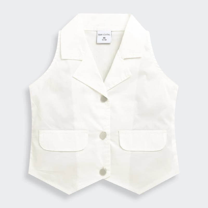 Girls White Casual Sleeveless Waistcoat Inspired Top