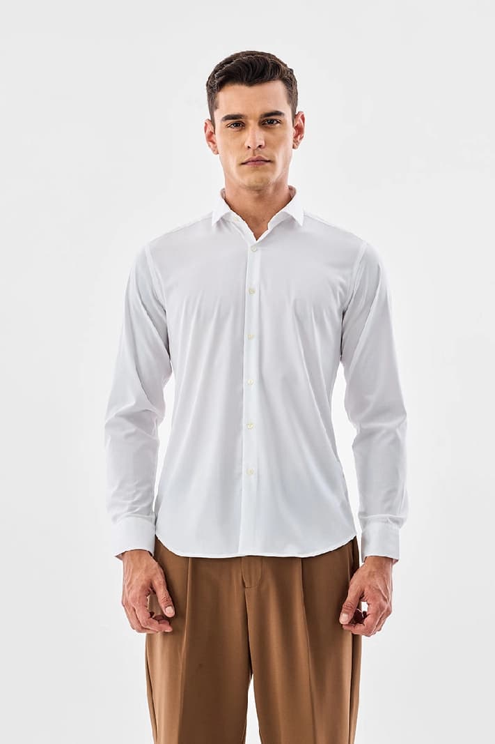 Men's White Casual Solid Slim Fit Shirt