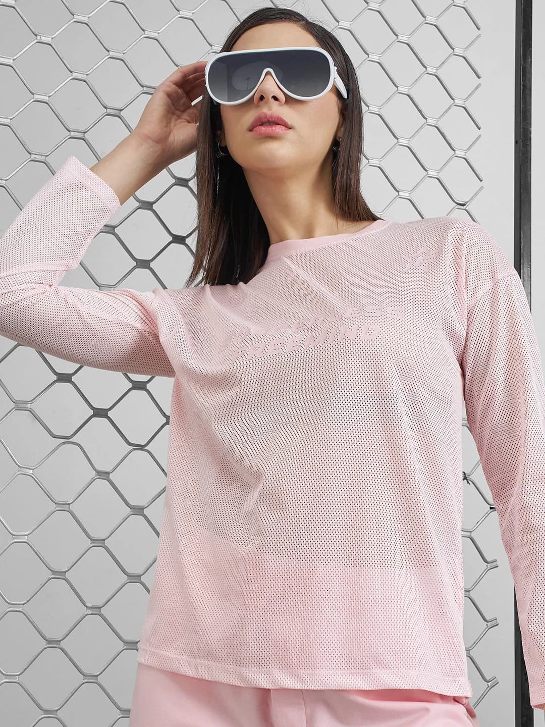 Women's Pink Casual Self-Design Regular Fit Tshirt