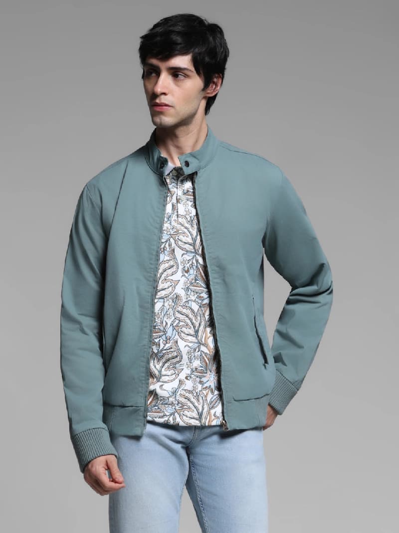 Men's Green Casual Solid Regular Fit Jacket