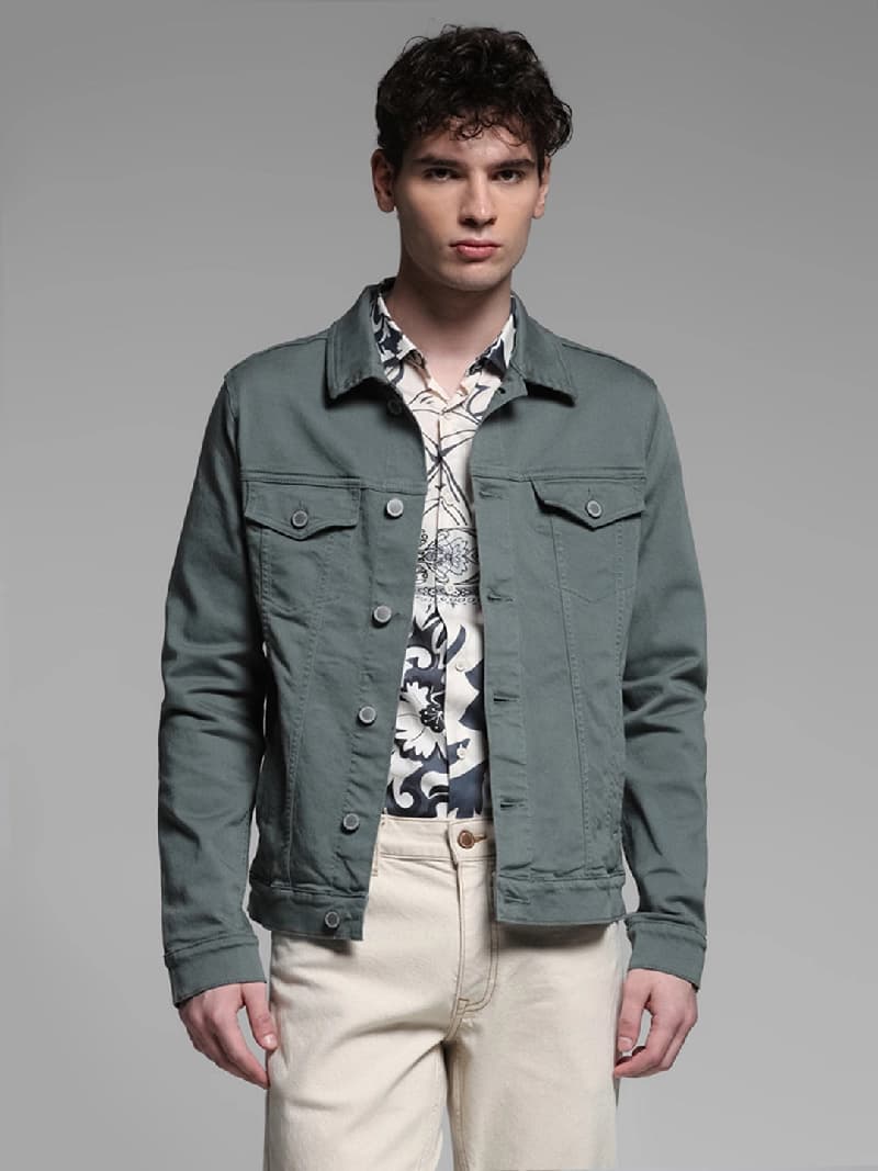 Men's Green Casual Solid Regular Fit Jacket