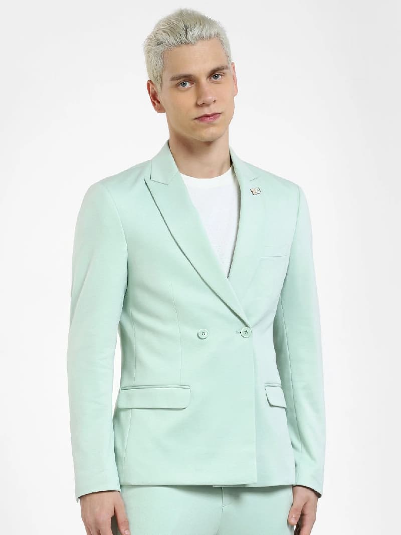 Men's Green Casual Solid Slim Fit Blazer