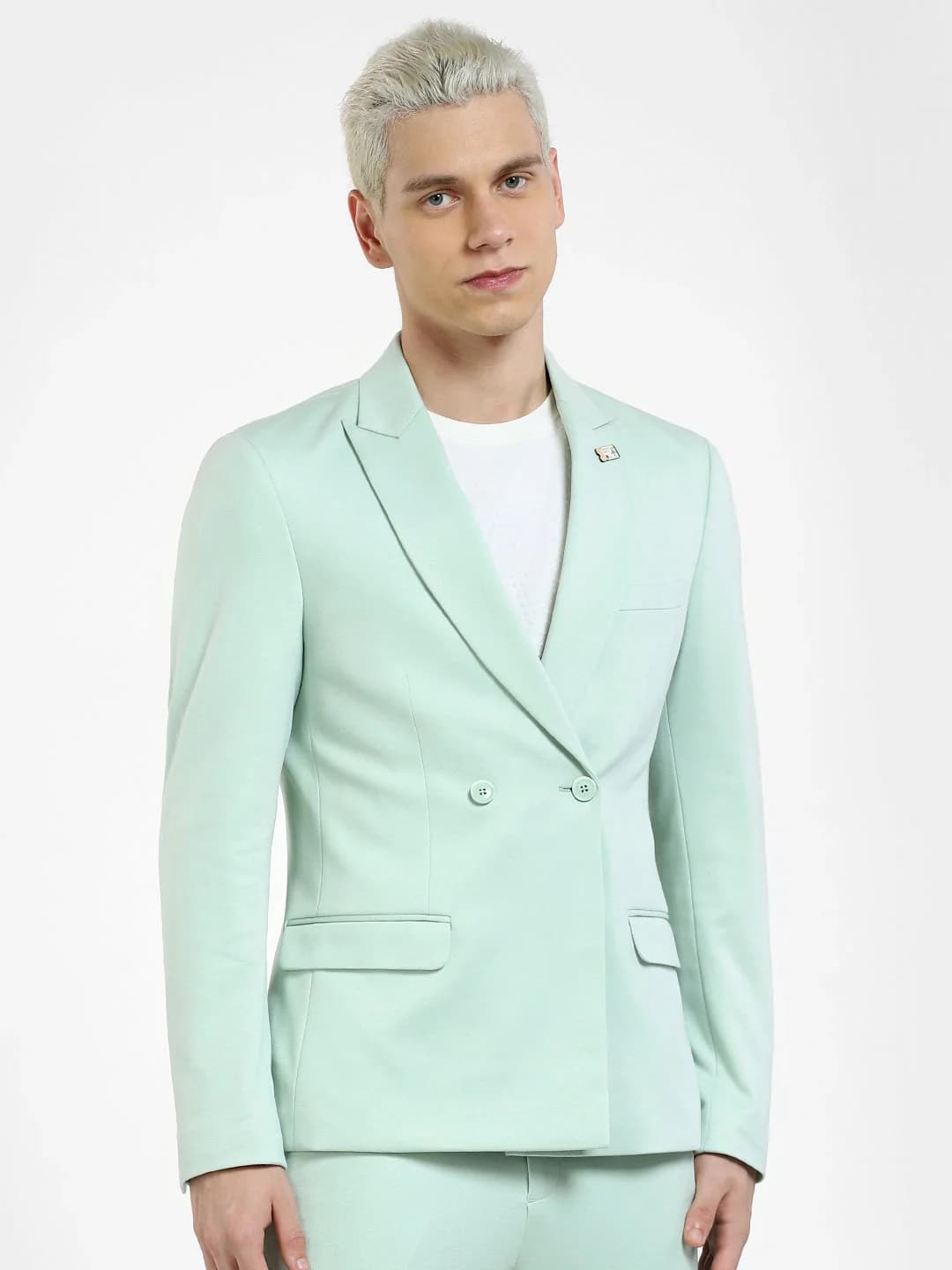 Men's Green Casual Solid Slim Fit Blazer