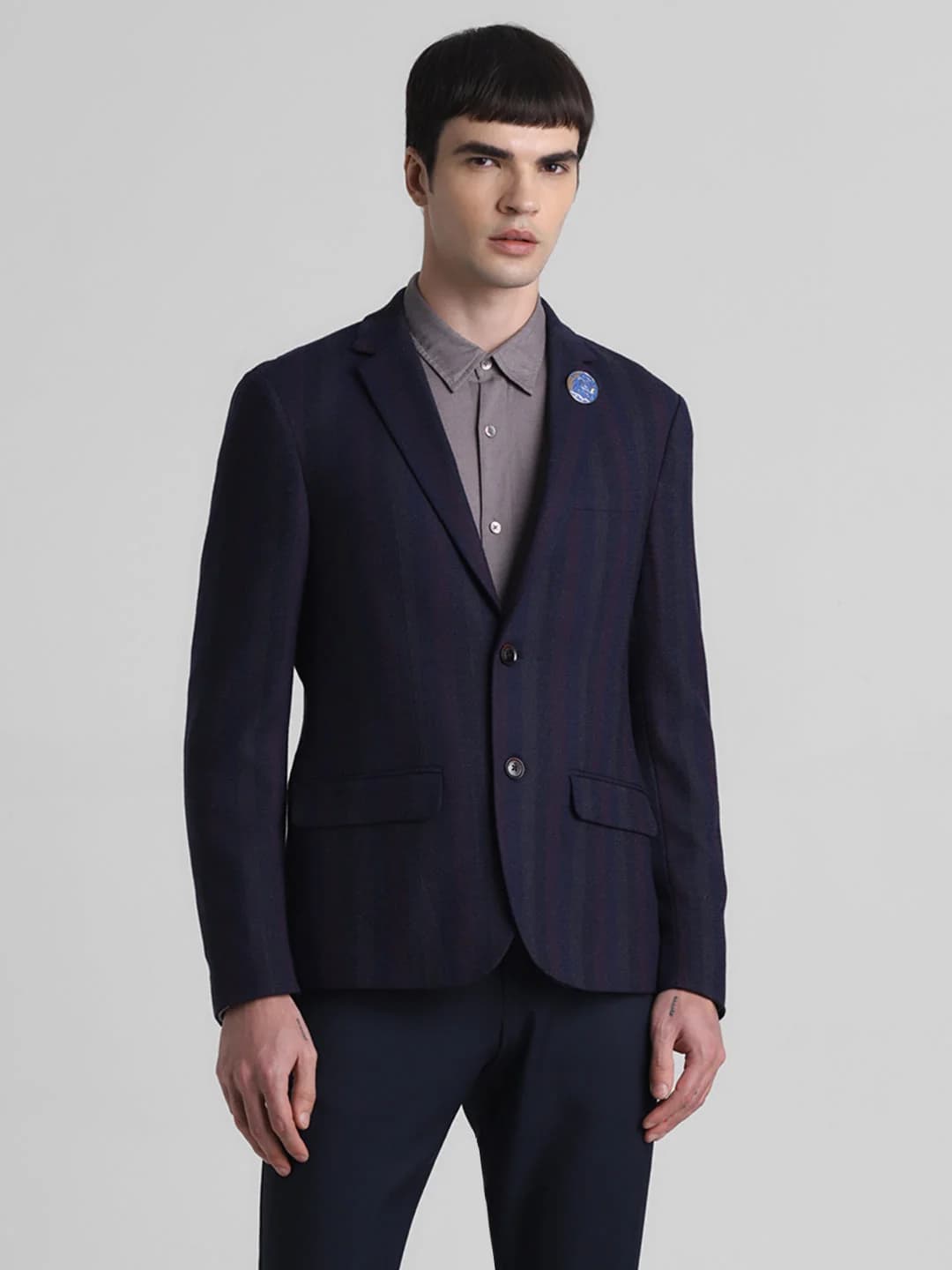 Men's Navy Casual Striped Slim Fit Blazer