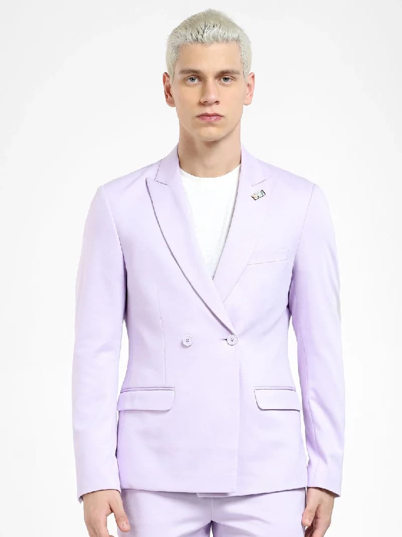 Men's Purple Casual Solid Slim Fit Blazer