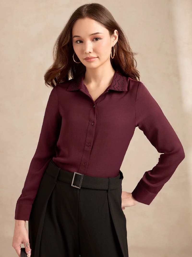 Women's Red Party Solid Regular Fit Top