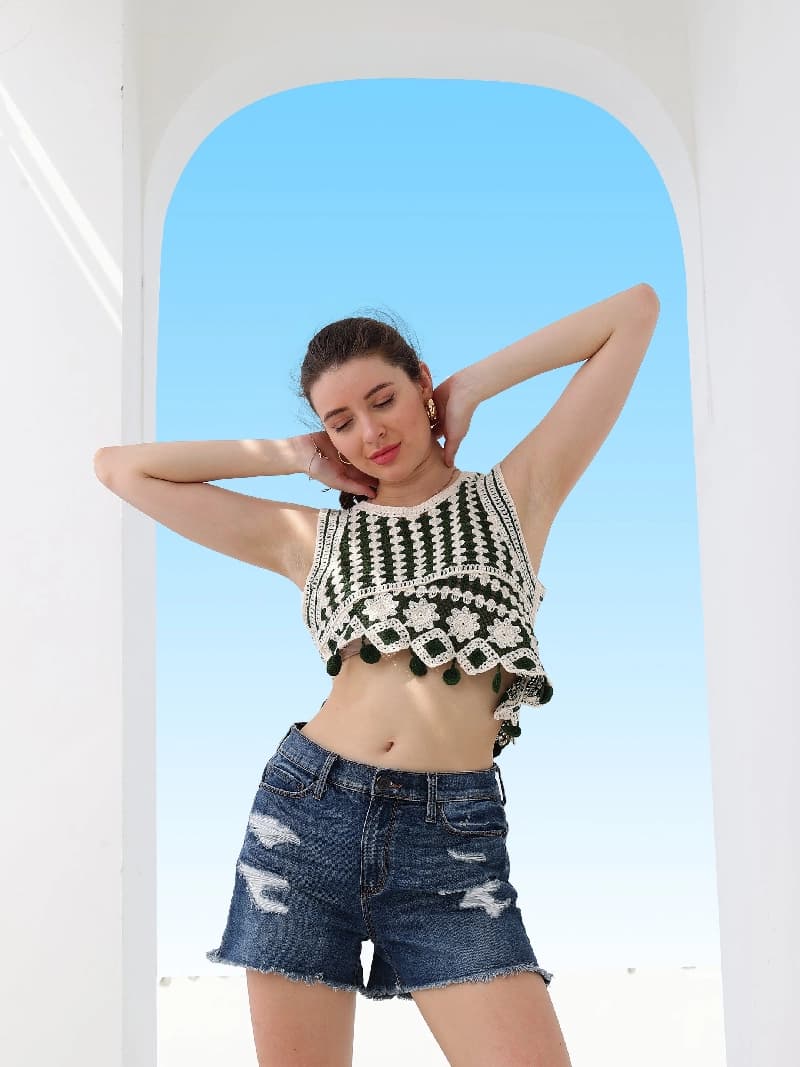 Women's Green Casual Self-Design Regular Fit Top