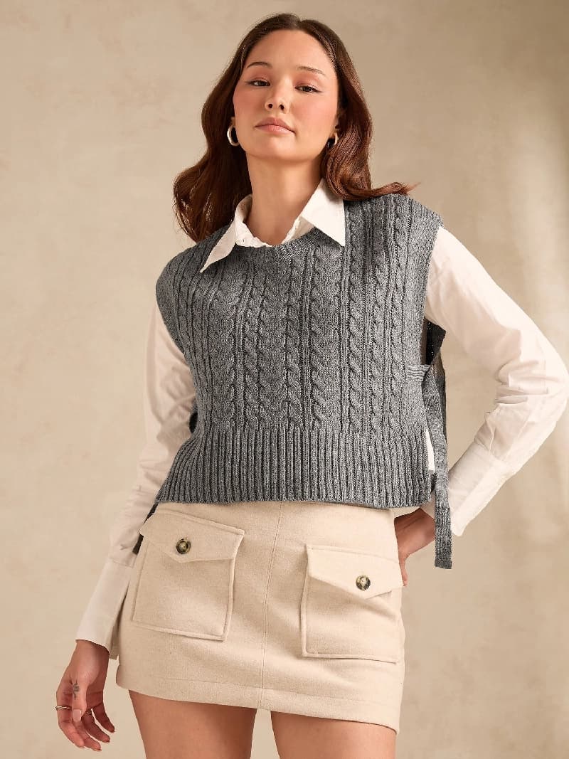 Women's Grey Casual Solid Oversized Fit Sweater