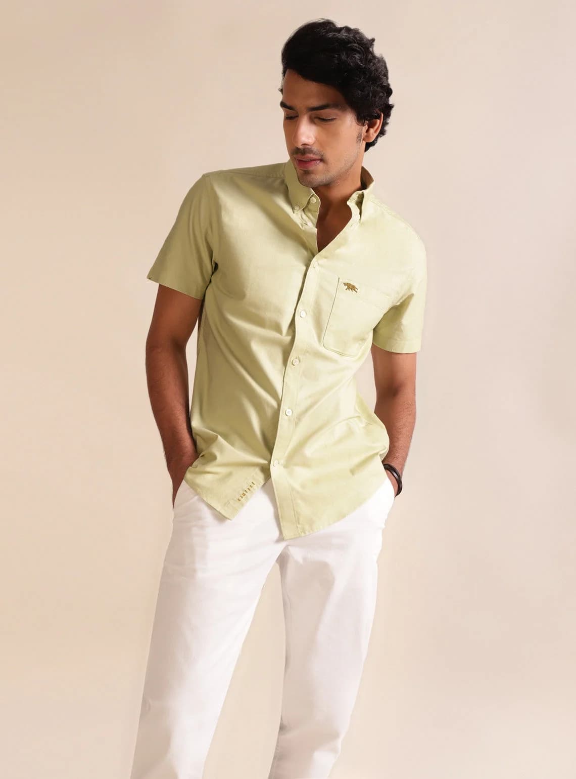 Men's Green Casual Solid Slim Fit Cotton Shirt