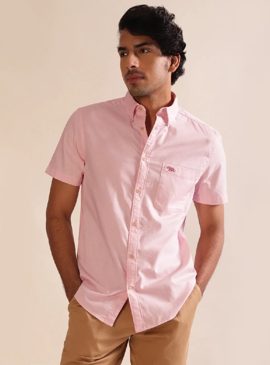Men's Pink Casual Solid Regular Fit Cotton Shirt