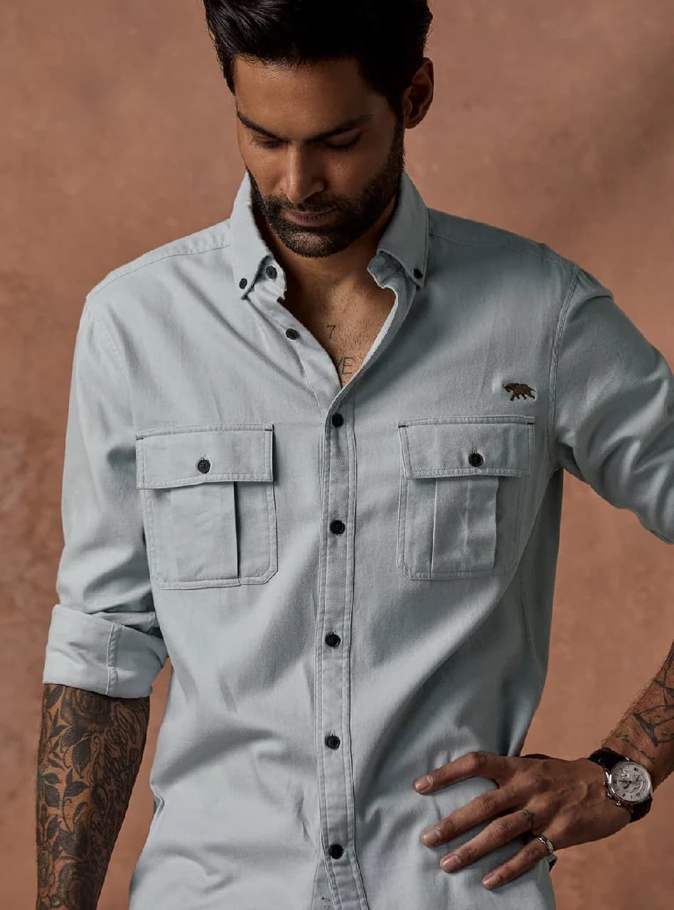 Men's Grey Casual Solid Regular Fit Cotton Shirt