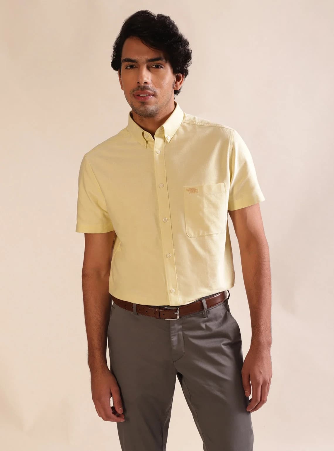 Men's Yellow Casual Solid Slim Fit Cotton Shirt