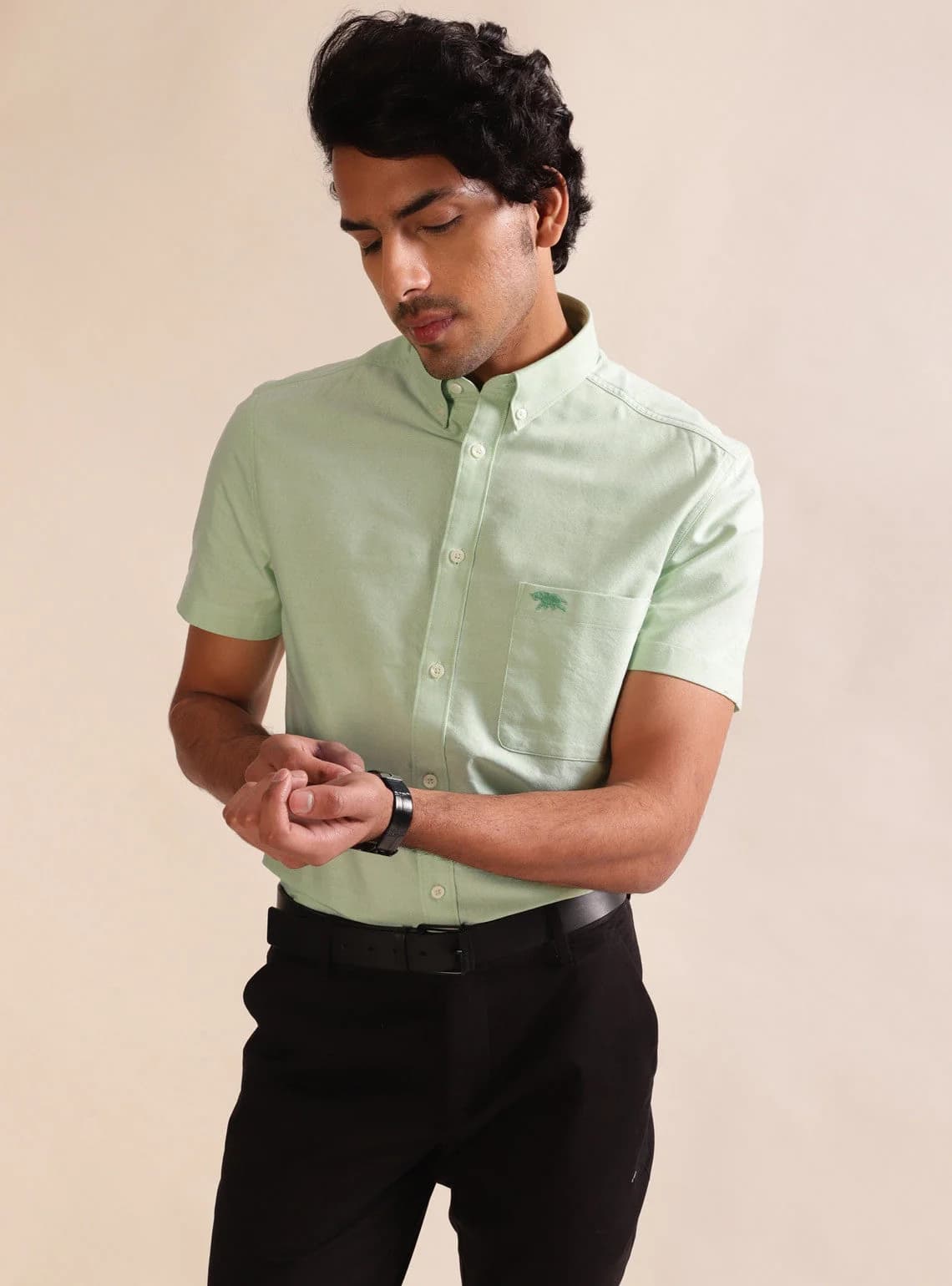 Men's Green Casual Solid Regular Fit Cotton Shirt
