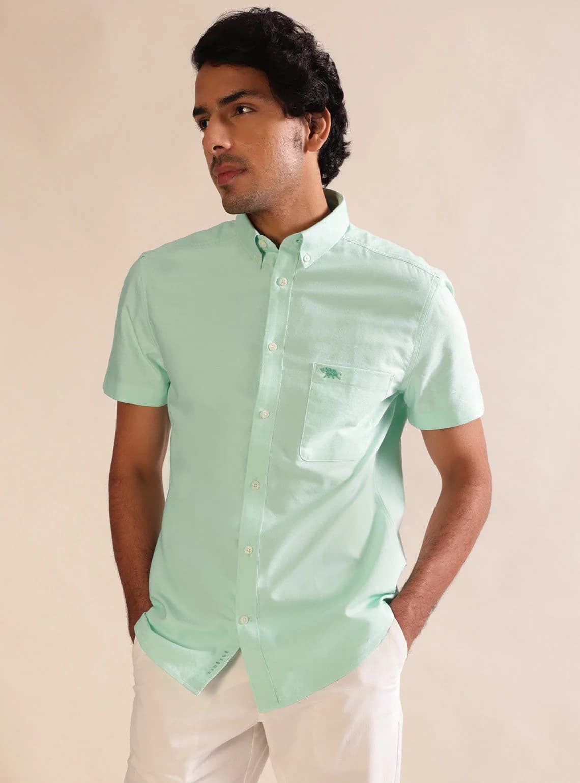 Men's Green Casual Solid Slim Fit Cotton Shirt