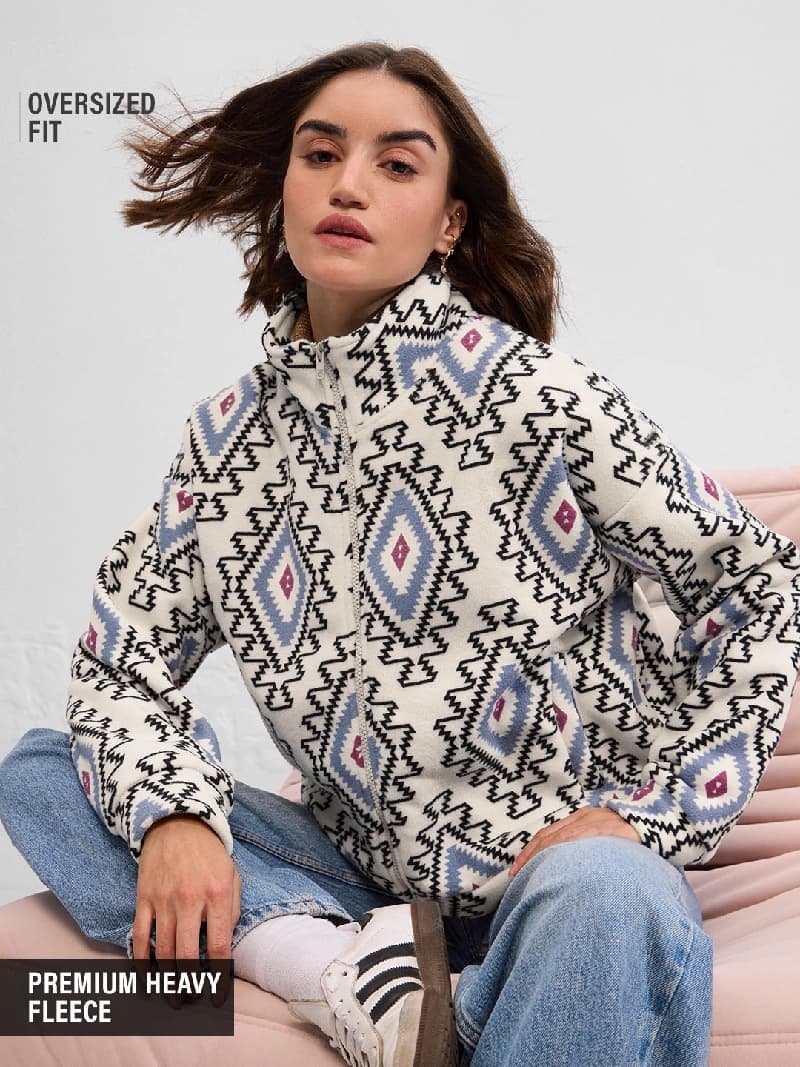 Women's Multicolor Casual Graphic Oversized Fit Jacket