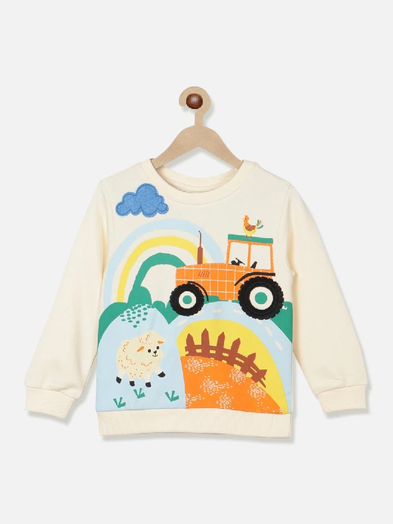 Boys White Printed Long Sleeve PolyCotton Sweatshirt