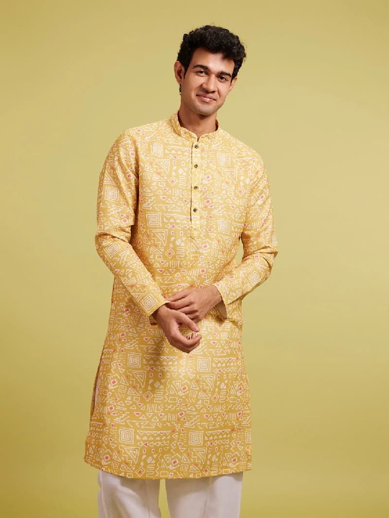 Men's Yellow Festive Floral Kurta