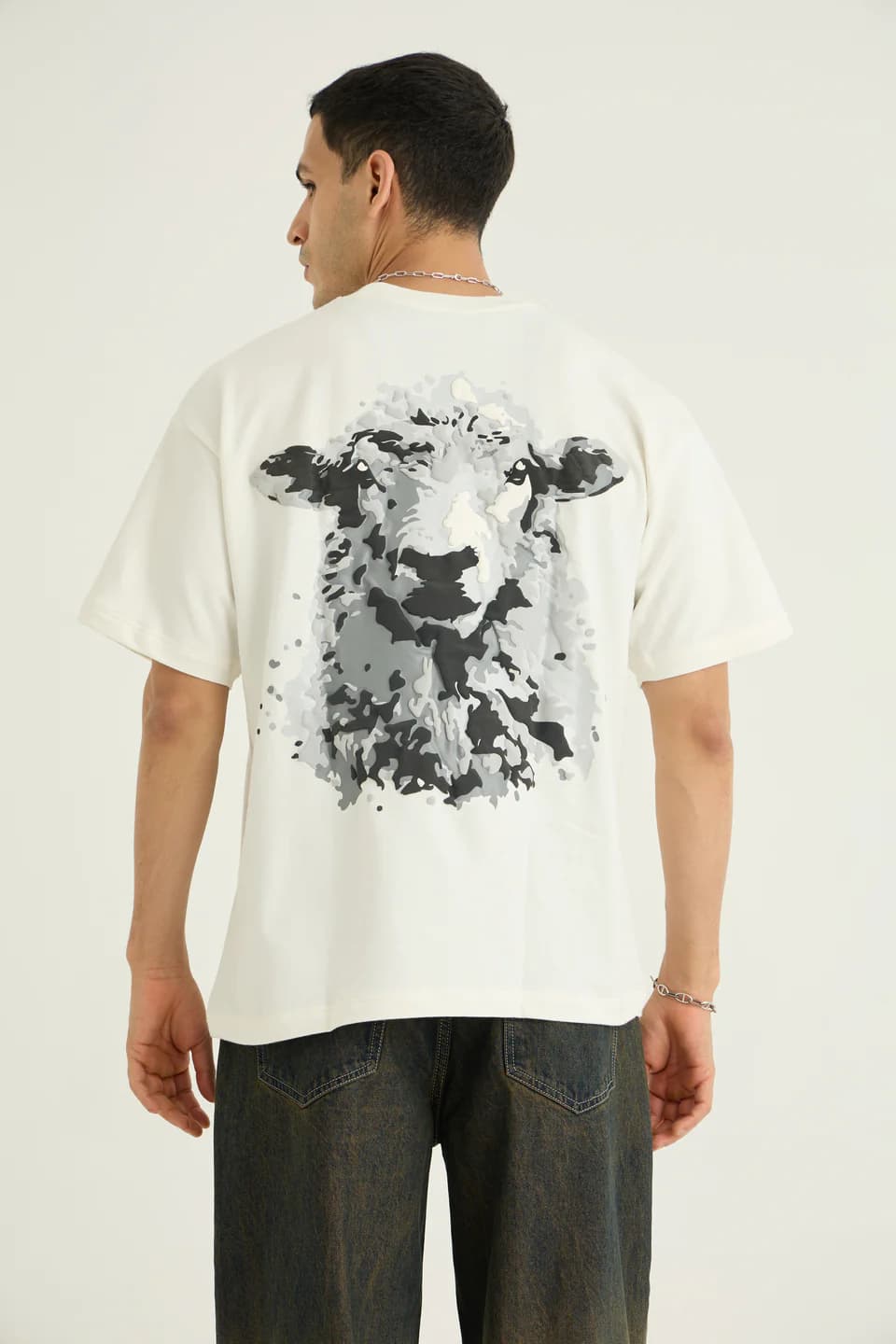 Unisex Off White Casual Oversized Fit Printed Half Sleeves Tshirt
