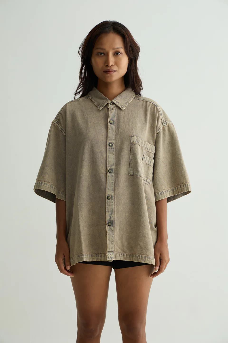 Unisex Brown Casual Regular Fit Solid Half Sleeves Shirt
