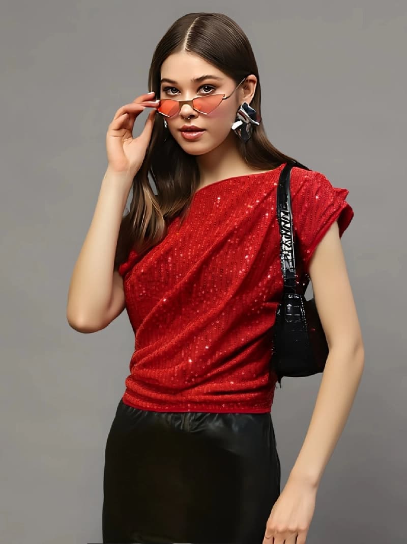 Women's Red Party Regular Fit Top