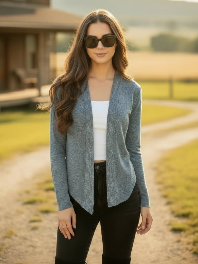 Women's Grey Casual Solid Regular Fit Shrug