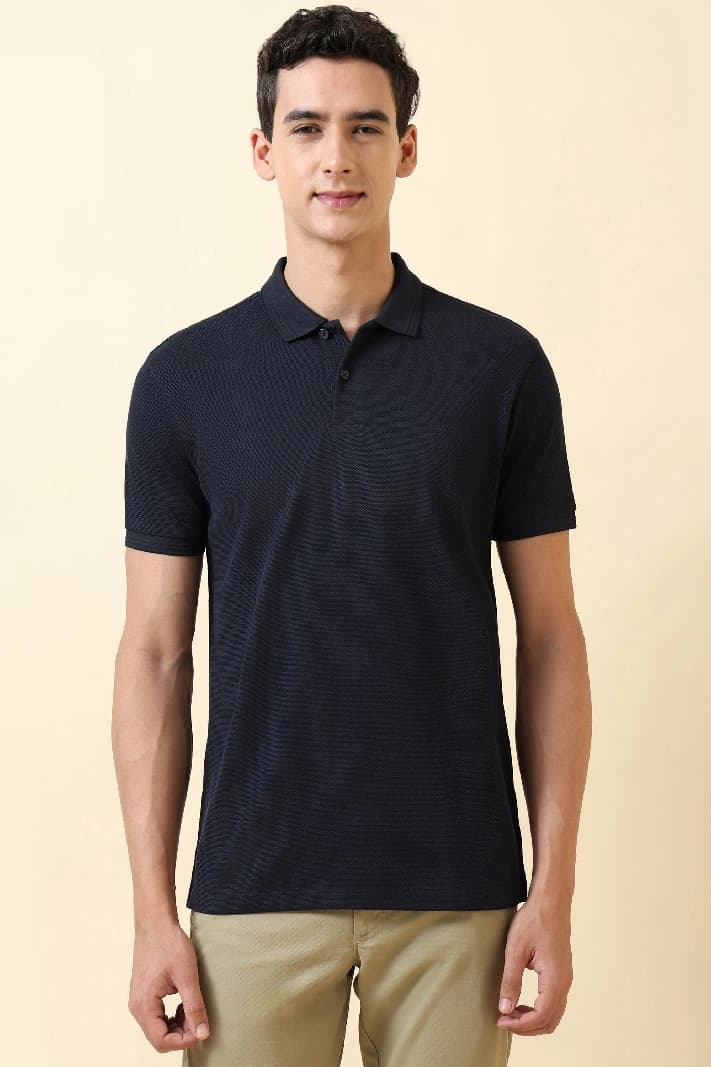 Men's Navy Casual Solid Regular Fit Polo Tshirt