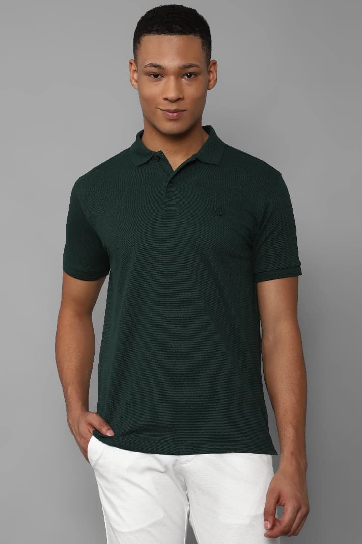 Men's Green Casual Solid Regular Fit Polo Tshirt