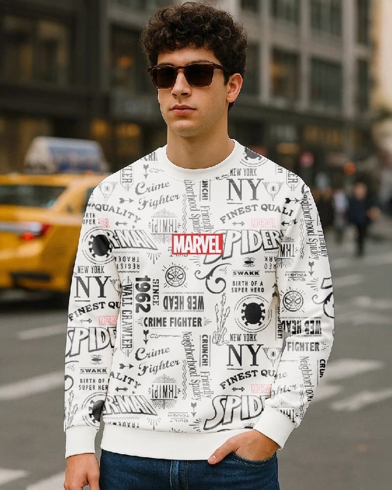Men's White Casual Printed Oversized Fit Sweatshirt